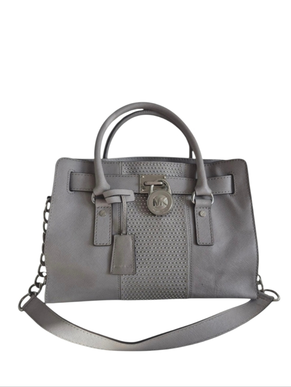 Michael Kors Hamilton Silver Studded Saffiano Leather Bag